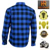 Men Motorbike Flannel Lumberjack  Blue Shirt Reinforced with DuPont™ Kevlar® fiber